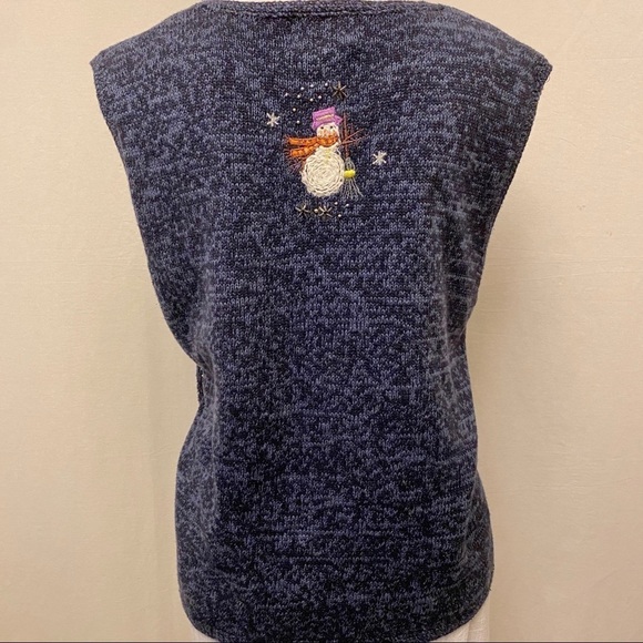 Christmas Sweater Vest, Womens XL, Blue, Holiday, Snowman, Embellished, Buttoned - Picture 3 of 7